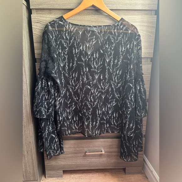 Zara Romantic Floral Embroidered Ruffled Sheer Blouse Large - Picture 2 of 6